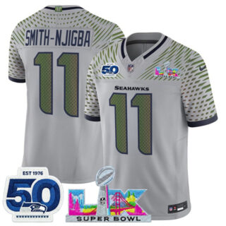 Youth Seattle Seahawks #11 Jaxon Smith-Njigba Grey 2025 F.U.S.E. Super Bowl LX Patch And 50th Season Patch Rivalries Vapor Limited Stitched Football Jersey