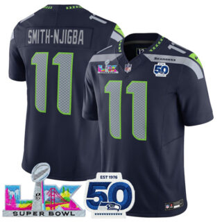 Youth Seattle Seahawks #11 Jaxon Smith-Njigba Navy 2025 F.U.S.E. Super Bowl LX Patch And 50th Season Patch Vapor Limited Stitched Football Jersey