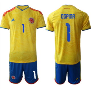 Men's Colombia Team #1 David Ospina Yellow 2026 World Cup Home Soccer Jersey Suit