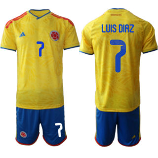 Men's Colombia Team #7 Luis Diaz Yellow 2026 World Cup Home Soccer Jersey Suit