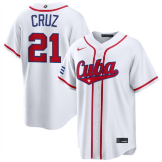 Men's Cuba Baseball #21 Naykel Cruz White 2026 World Baseball Classic Home Stadium Stitched Jersey