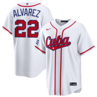 Men's Cuba Baseball #22 Frank Alvarez White 2026 World Baseball Classic Home Stadium Stitched Jersey