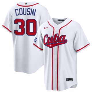 Men's Cuba Baseball #30 Josimar Cousin White 2026 World Baseball Classic Home Stadium Stitched Jersey