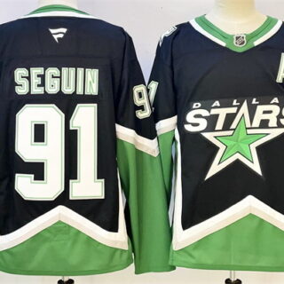 Men's Dallas Stars #91 Tyler Seguin Black 2025 26 With A Patch Alternate Stitched Hockey Jersey