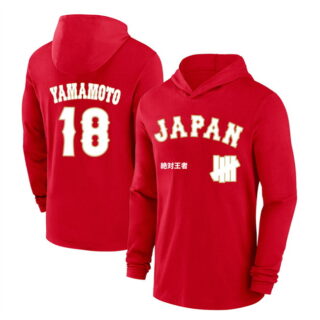 Men's Japan Baseball #18 Yoshinobu Yamamoto Red 2026 World Baseball Classic Club Hoodie
