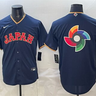 Men's Japan Baseball Team Big Logo Navy 2026 World Baseball Classic Road Stadium Stitched Jersey