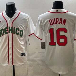 Men's Mexico Baseball #16 Jarren Duran White 2026 World Baseball Classic Home Stadium Stitched Jersey