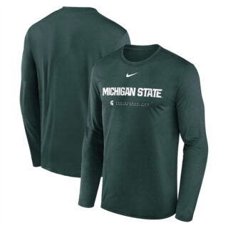 Men's Michigan State Spartans Green 2025 Courtside Basketball Shootaround Legend Dri FIT Long Sleeve T-Shirt