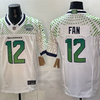 Men's Seattle Seahawks #12 Fan White 2025 F.U.S.E. Rivalries NFC West Champions Patch Vapor Untouchable Limited Stitched Football Jersey