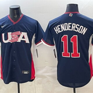 Men's USA Baseball #11 Gunnar Henderson Navy 2026 World Baseball Classic Road Stadium Stitched Jersey