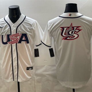 Men's USA Baseball White 2026 World Baseball Classic Big Logo Home Stadium Stitched Jersey