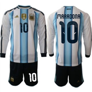 Men's Argentina #10 MARADONA Long Sleeve National Team FIFA x World Cup 2026 Home White On Field Jersey