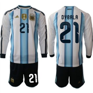 Men's Argentina #21 DYBALA Long Sleeve National Team FIFA x World Cup 2026 Home White On Field Jersey