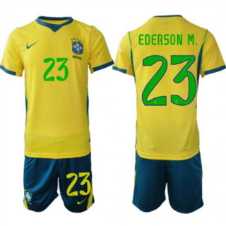 Men's Brazil #23 EDERSON M. National Team FIFA x World Cup 2026 Home On Field Jersey