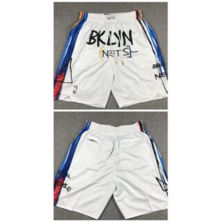 Mens Brooklyn Nets White Shorts (Run Small)