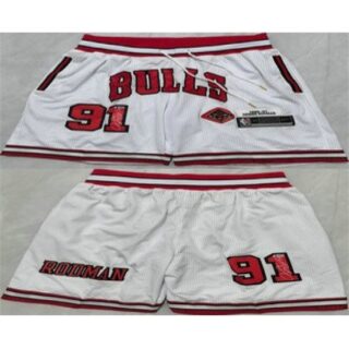 Men's Chicago Bulls #91 Dennis Rodman White 2025 Shorts