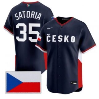 Men's Czech Republic Baseball #35 Ondej Satoria Navy 2026 World Baseball Classic Jersey