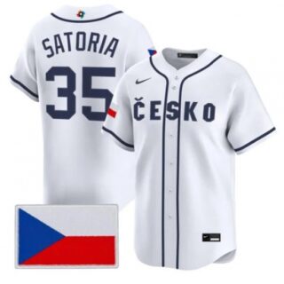 Men's Czech Republic Baseball #35 Ondej Satoria White 2026 World Baseball Classic Jersey