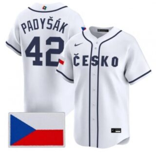 Men's Czech Republic Baseball #42 Daniel Padyk White 2026 World Baseball Classic Jersey