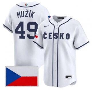 Men's Czech Republic Baseball #49 Martin Muk White 2026 World Baseball Classic Jersey