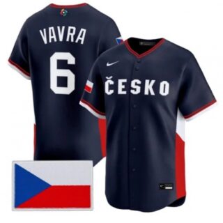Men's Czech Republic Baseball #6 Terrin Vavra Navy 2026 World Baseball Classic Jersey