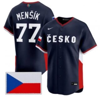 Men's Czech Republic Baseball #77 Vojtch Menk Navy 2026 World Baseball Classic Jersey