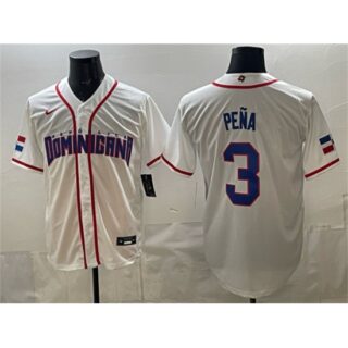 Men's Dominican Republic Baseball #3 Jeremy Pena White 2026 World Baseball Classic Home Stadium Stitched Jersey