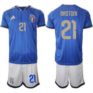 Men's Italy #21 BASTONI National Team FIFA x World Cup 2026 Home Blue On Field Jerseys