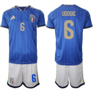 Men's Italy #6 UDOGIE National Team FIFA x World Cup 2026 Home Blue On Field Jerseys