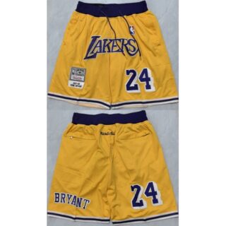 Men's Los Angeles Lakers #24 Kobe Bryant Yellow Shorts (Run Small)