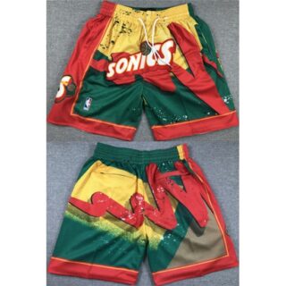 Men's Oklahoma City Thunder Green Yellow Red SuperSonics Shorts (Run Smaller)