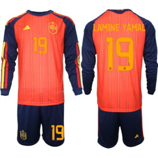 Men's Spain #19 FERMIN National Team FIFA x World Cup 2026 Long Sleeve Home Red On Field Jerseys