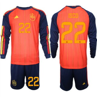 Men's Spain #22 ISCO National Team FIFA x World Cup 2026 Long Sleeve Home Red On Field Jerseys