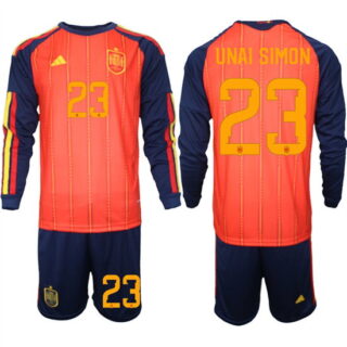 Men's Spain #23 UNAI SIMON National Team FIFA x World Cup 2026 Long Sleeve Home Red On Field Jerseys
