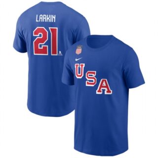 Men's US Hockey #21 Dylan Larkin Royal 2026 Name & Number T-Shirt