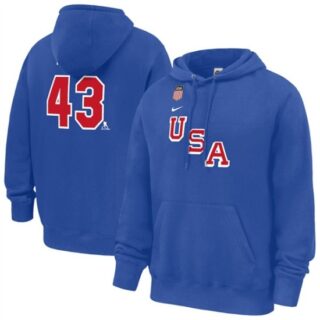 Men's US Hockey #43 Quinn Hughes Royal 2026 Name & Number Hoodie