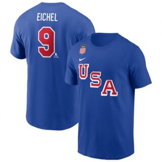 Men's US Hockey #9 Jack Eichel Royal 2026 Name & Number T-Shirt
