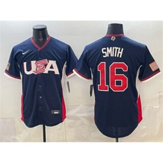 Men's USA Baseball #16 Will Smith Navy 2026 World Baseball Classic Road Stadium Stitched Jersey