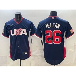 Men's USA Baseball #26 Nolan McLean Navy 2026 World Baseball Classic Road Stadium Stitched Jersey