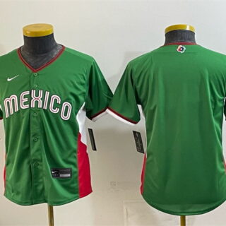 Youth Mexico Baseball Blank Green 2026 World Baseball Classic Stadium Stitched Baseball Jersey