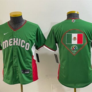 Youth Mexico Baseball Green 2026 World Baseball Classic Big Logo Stadium Stitched Baseball Jersey