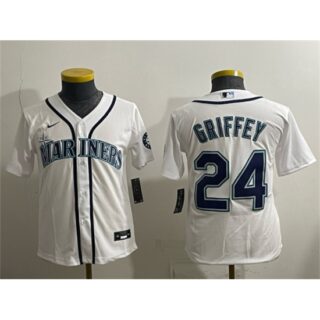 Youth Seattle Mariners #24 Ken Griffey Jr. White Cool Base Stitched Baseball Jersey